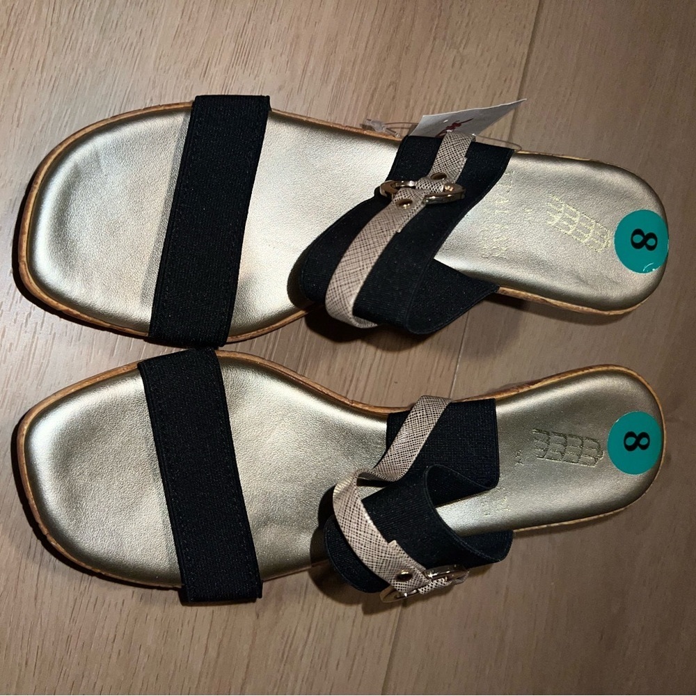 Italian Shoemakers Heeled Sandals | Black and Gold | 8